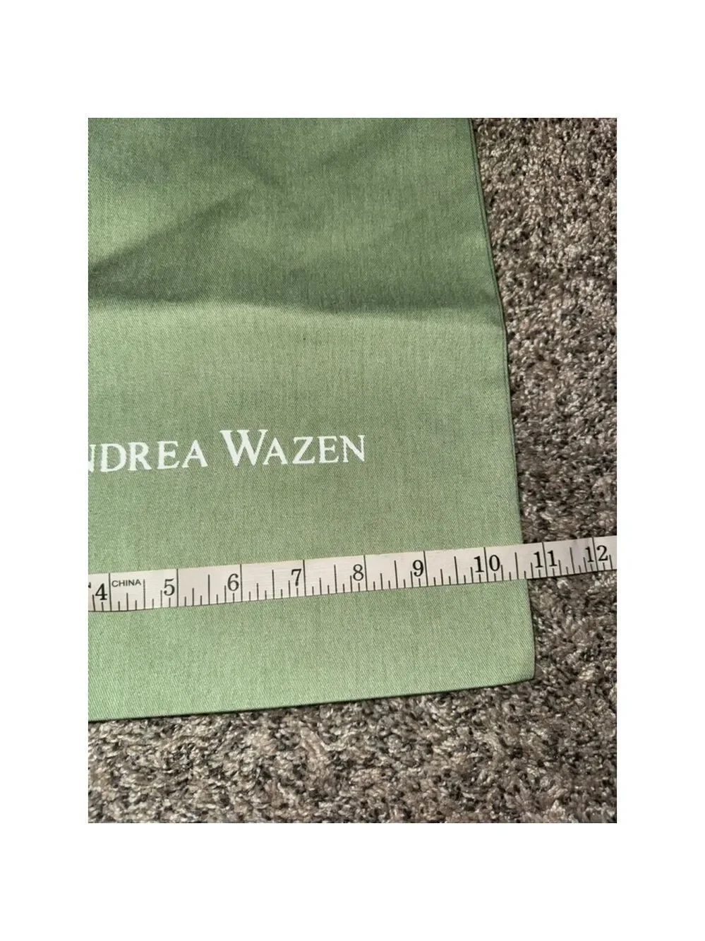 Andrea Wazen Sage Green Drawstring Dust Bag Storage Pouch Travel Organizer
